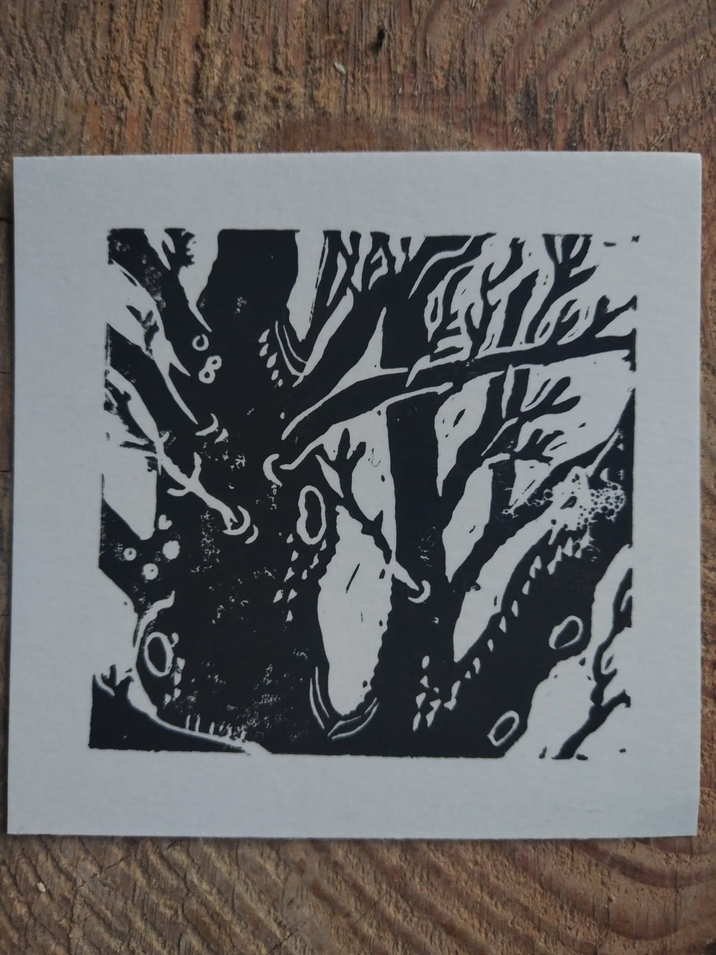 Handmade Lino print Card Lichen