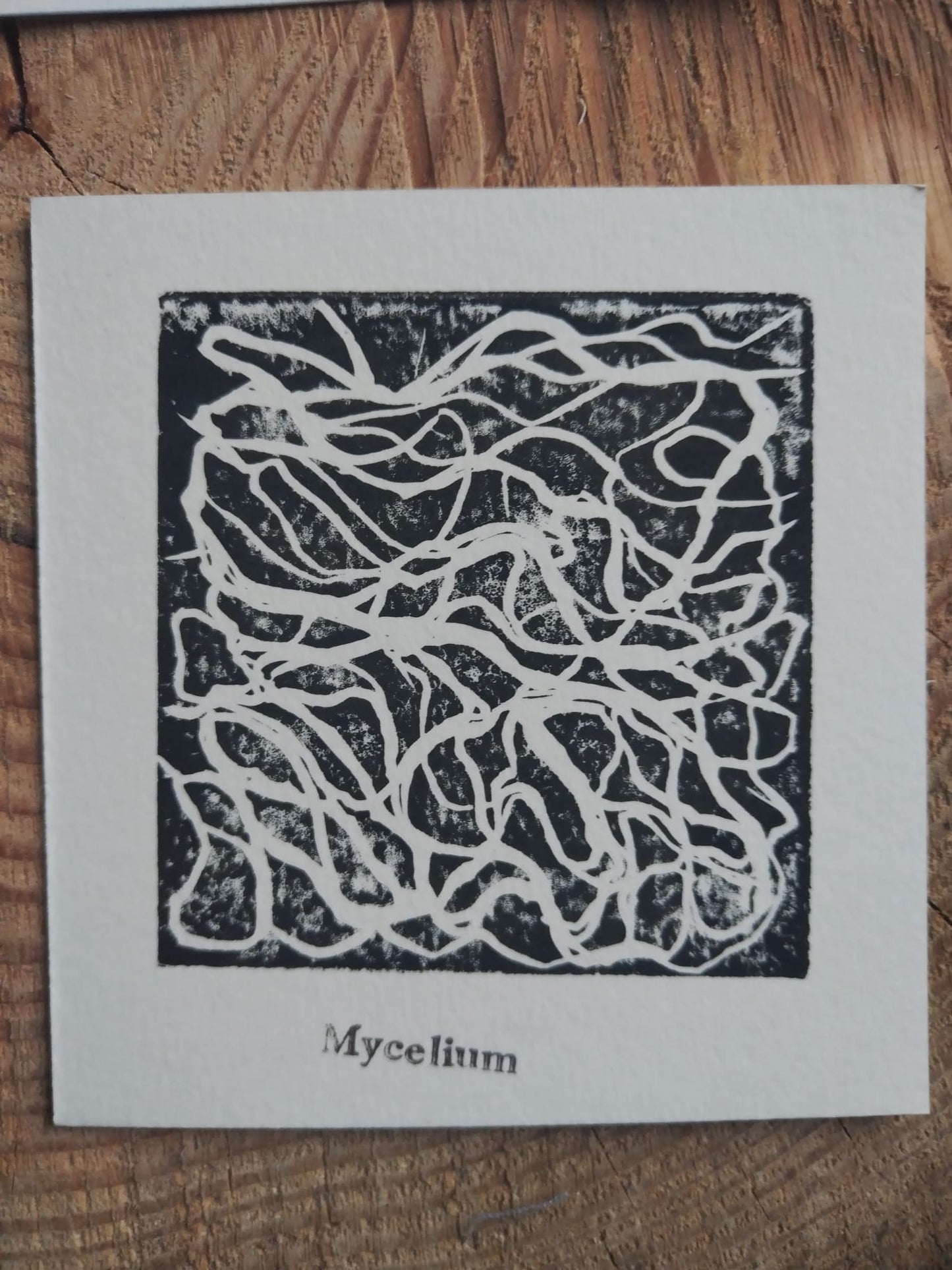 Handmade lino print mycelium card