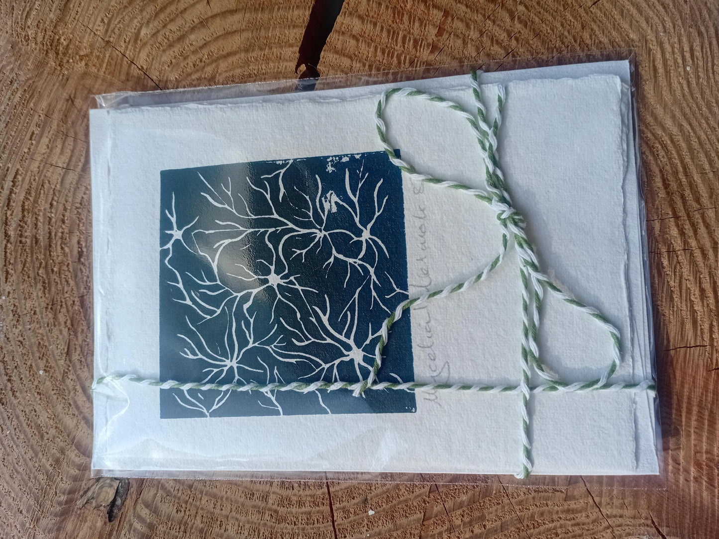 Mycelial Network Lino Print Card – Blue Grey Mushroom Nature Art (A6)