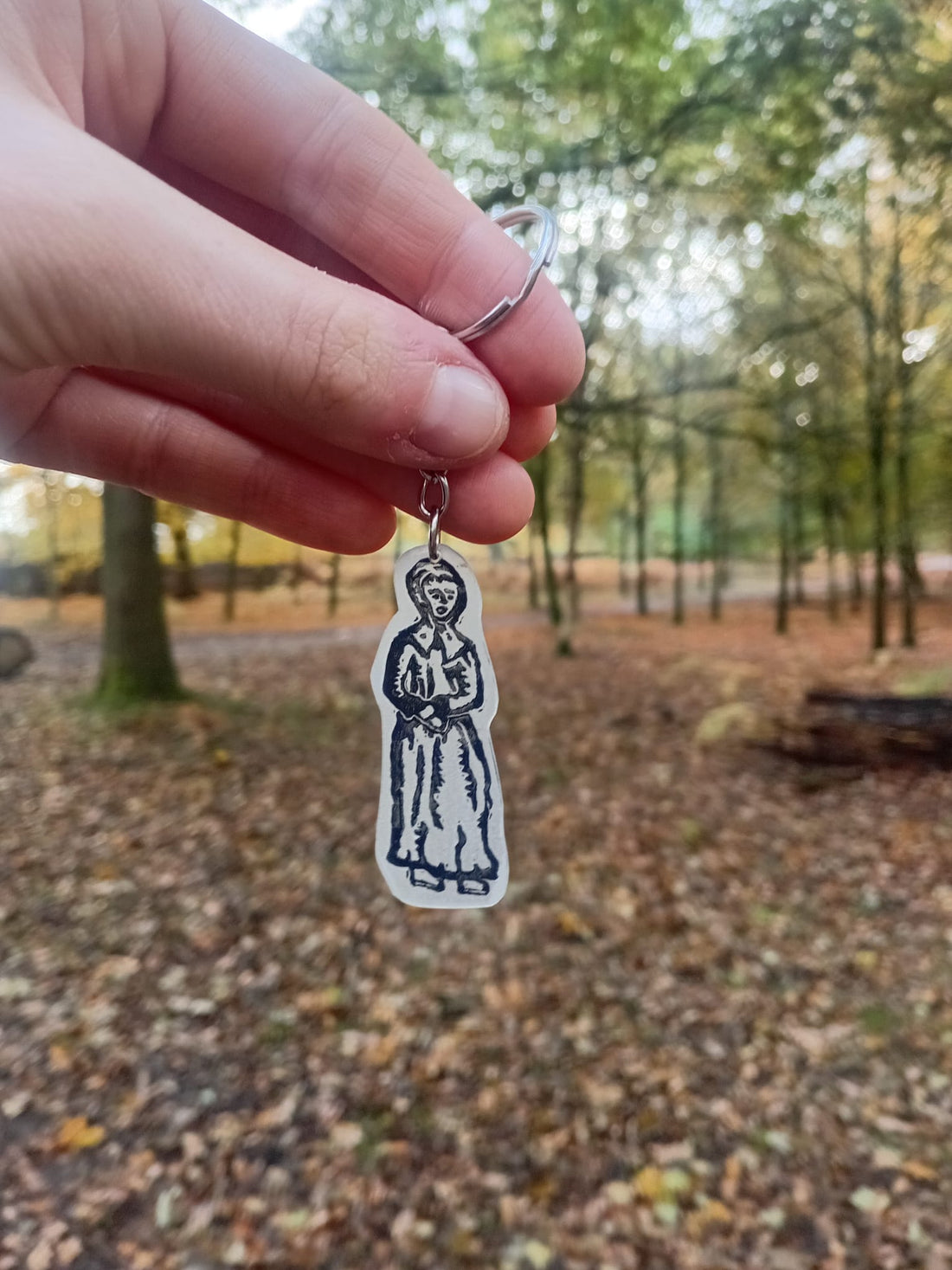 A St Lidwina lino print key chain