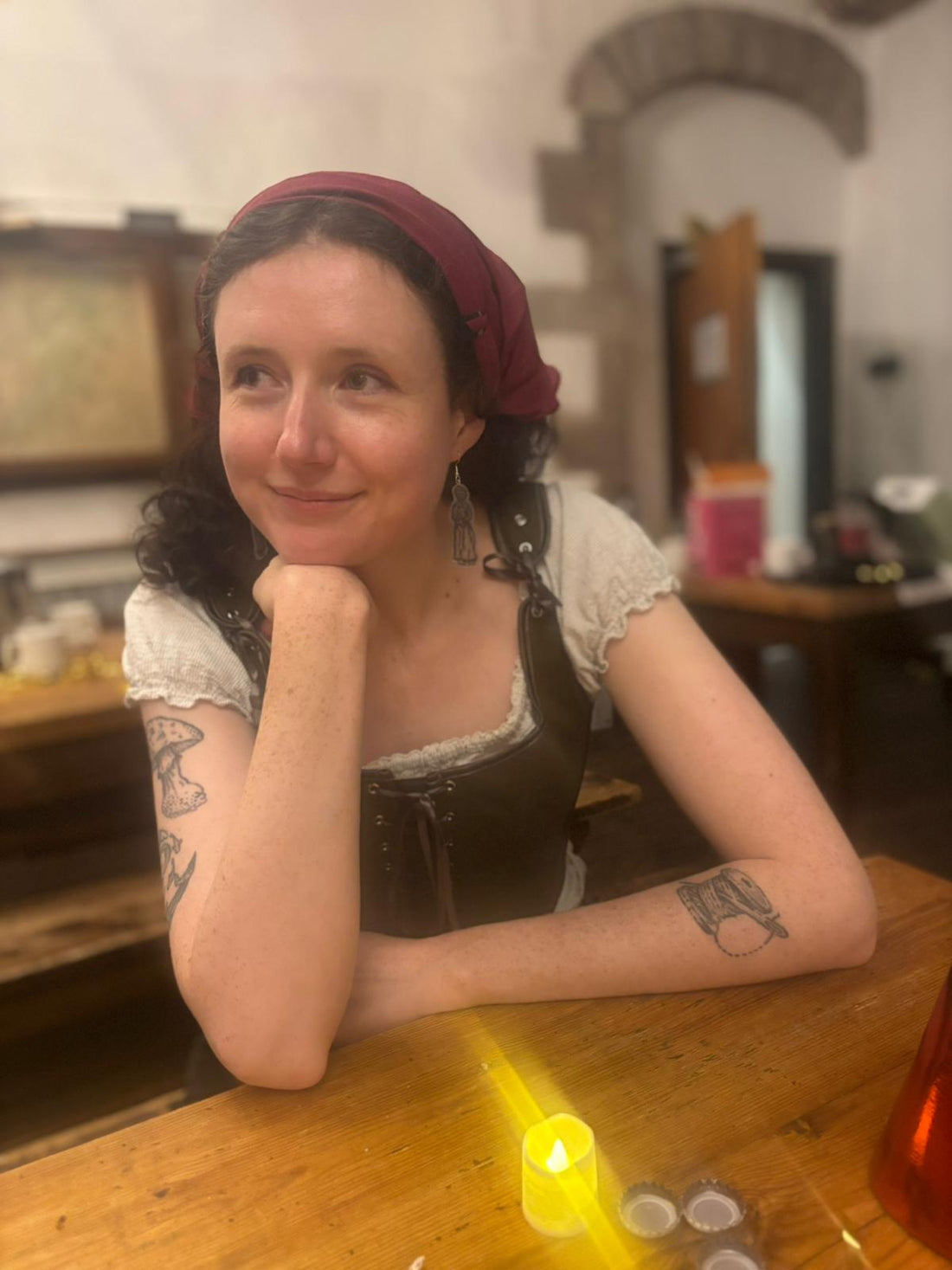 Sophie wearing the medieval women earrings by analogish