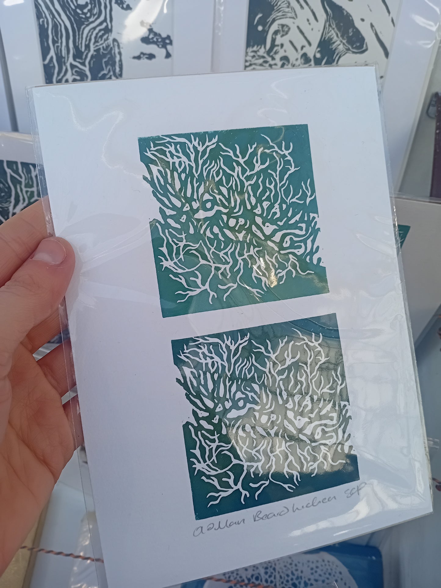 Analogish Old Man Beard Lichen A5 Original Lino Print
