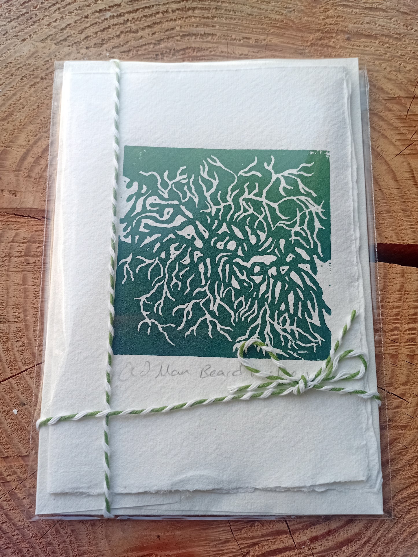 Beard Lichen Original Lino Print Card on Handmade Paper