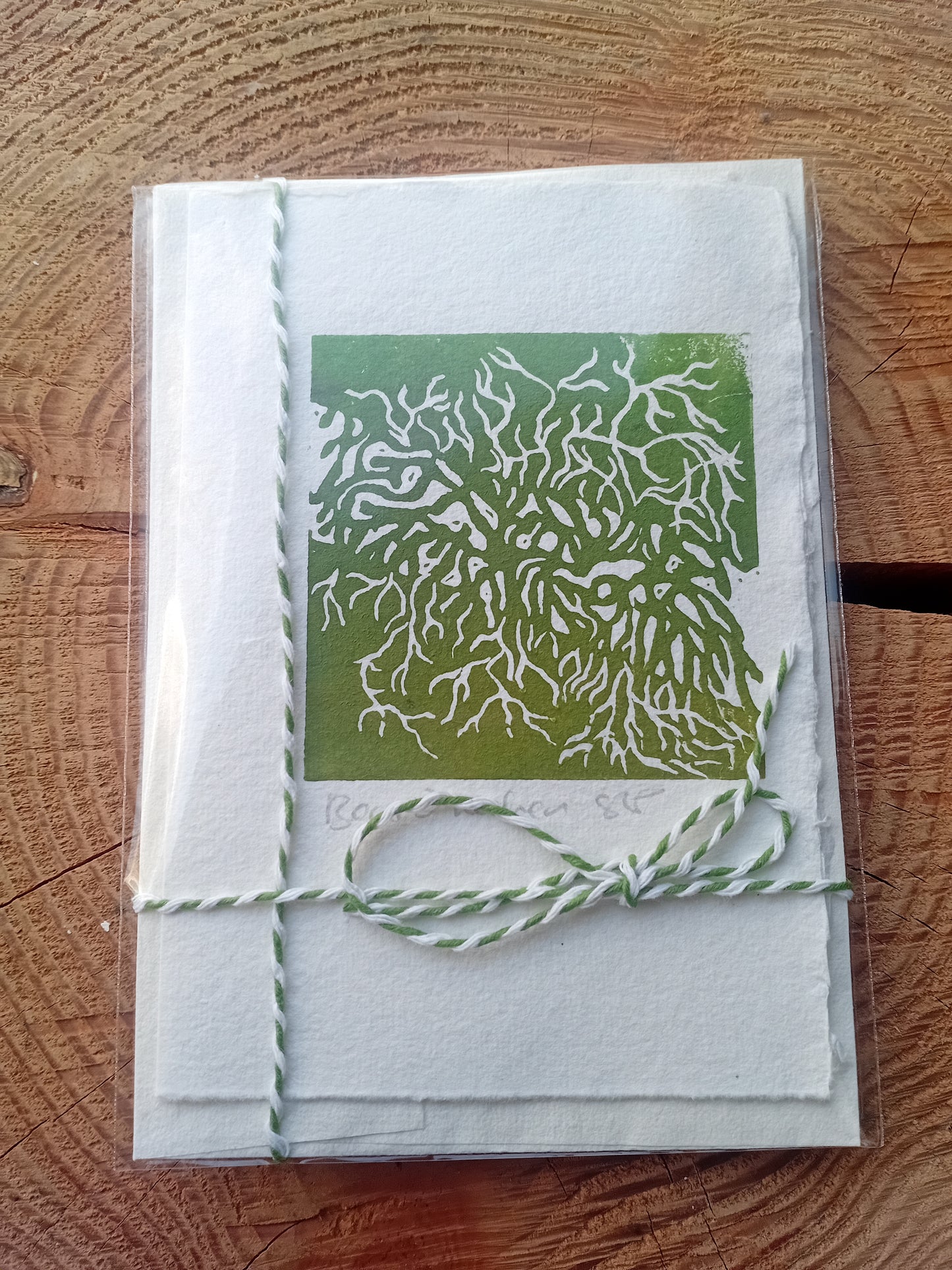 Beard Lichen Original Lino Print Card on Handmade Paper