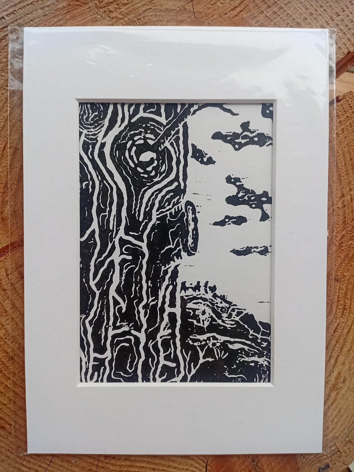 Almost Budding Original Lino Print by Analogish Mounted
