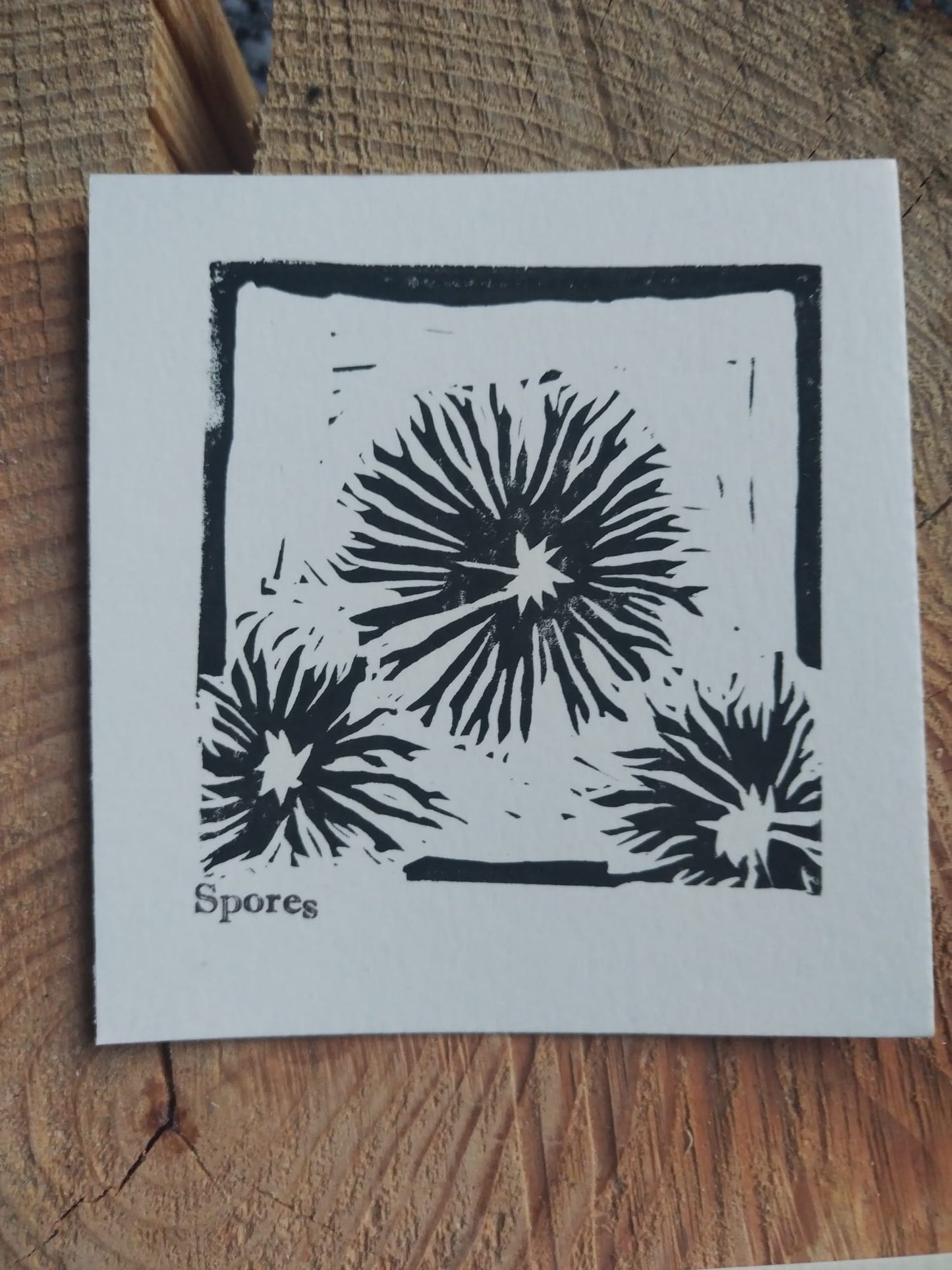 Handmade lino print spores card