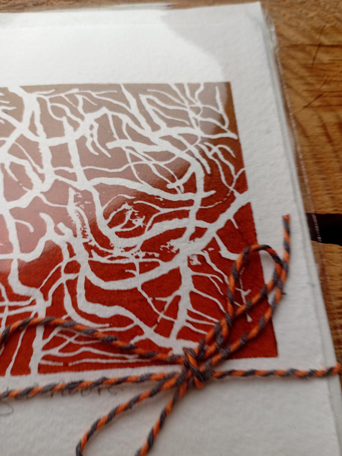 Tangled Roots Lino Print Card – Botanical Nature Art, Handmade Paper Greeting Card