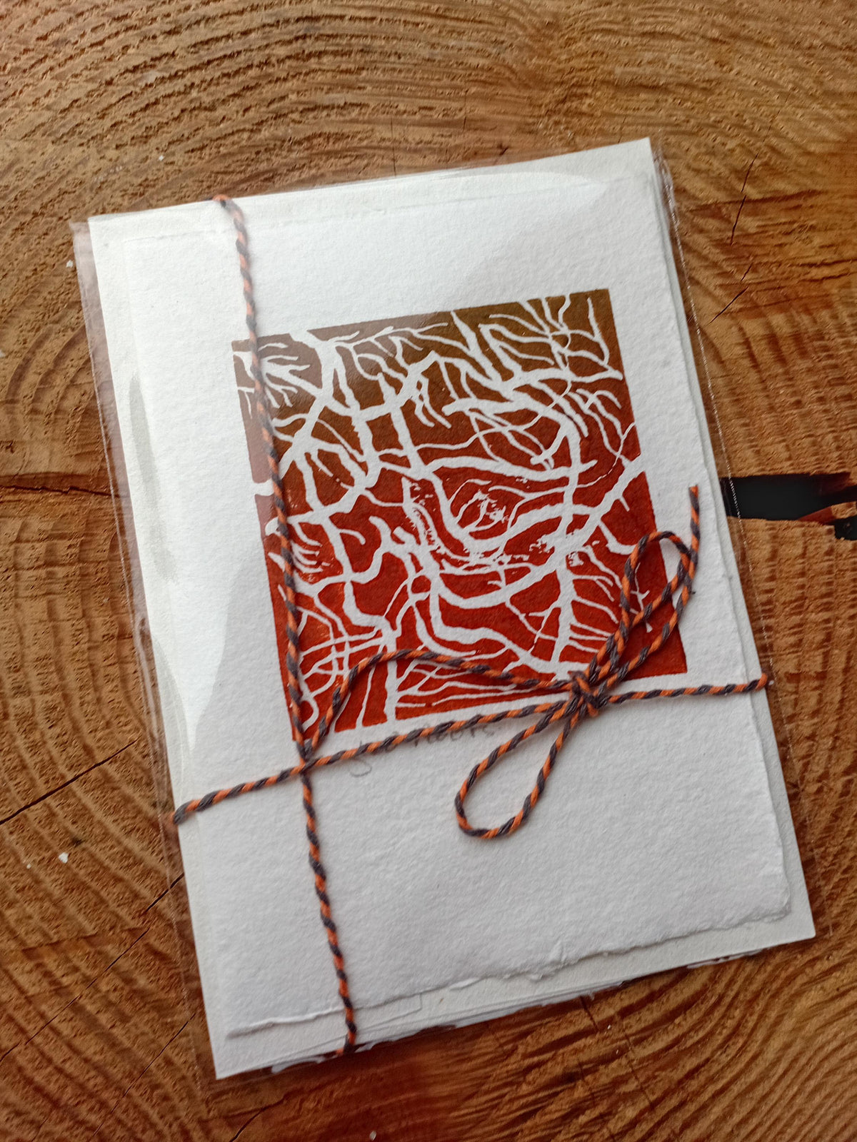 Tangled Roots Lino Print Card – Botanical Nature Art, Handmade Paper Greeting Card