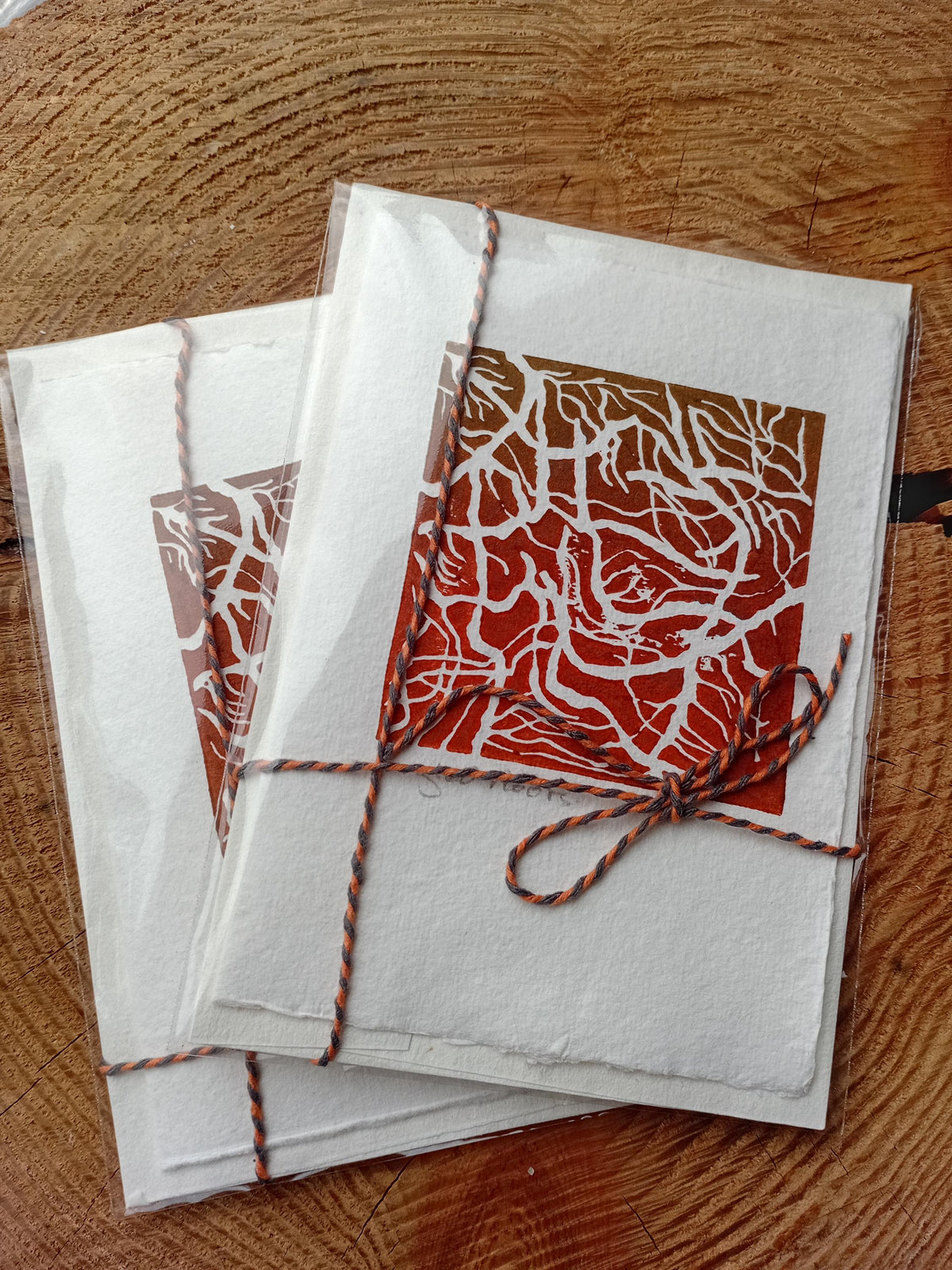 Tangled Roots Lino Print Card – Botanical Nature Art, Handmade Paper Greeting Card