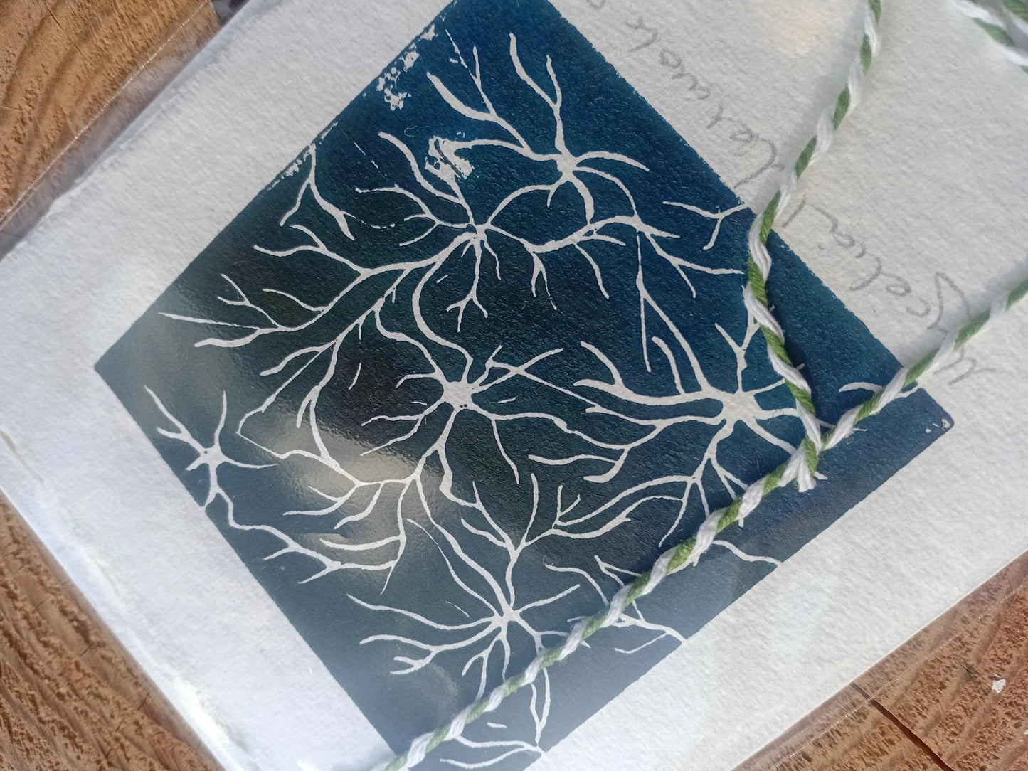 Mycelial Network Lino Print Card – Blue Grey Mushroom Nature Art (A6)